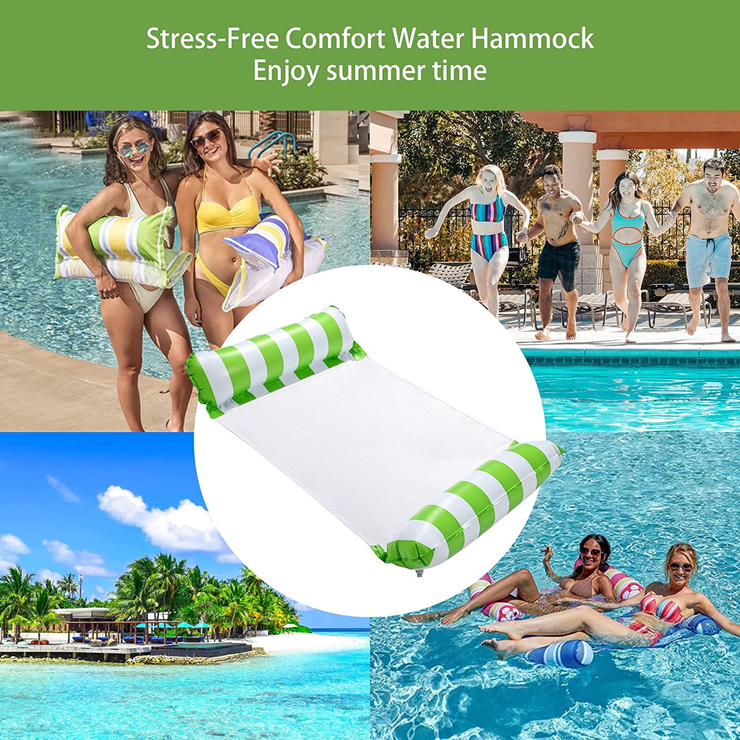 1Pack Pool Float, Water Hammock Lounger 4in1 MultiPurpose with Air