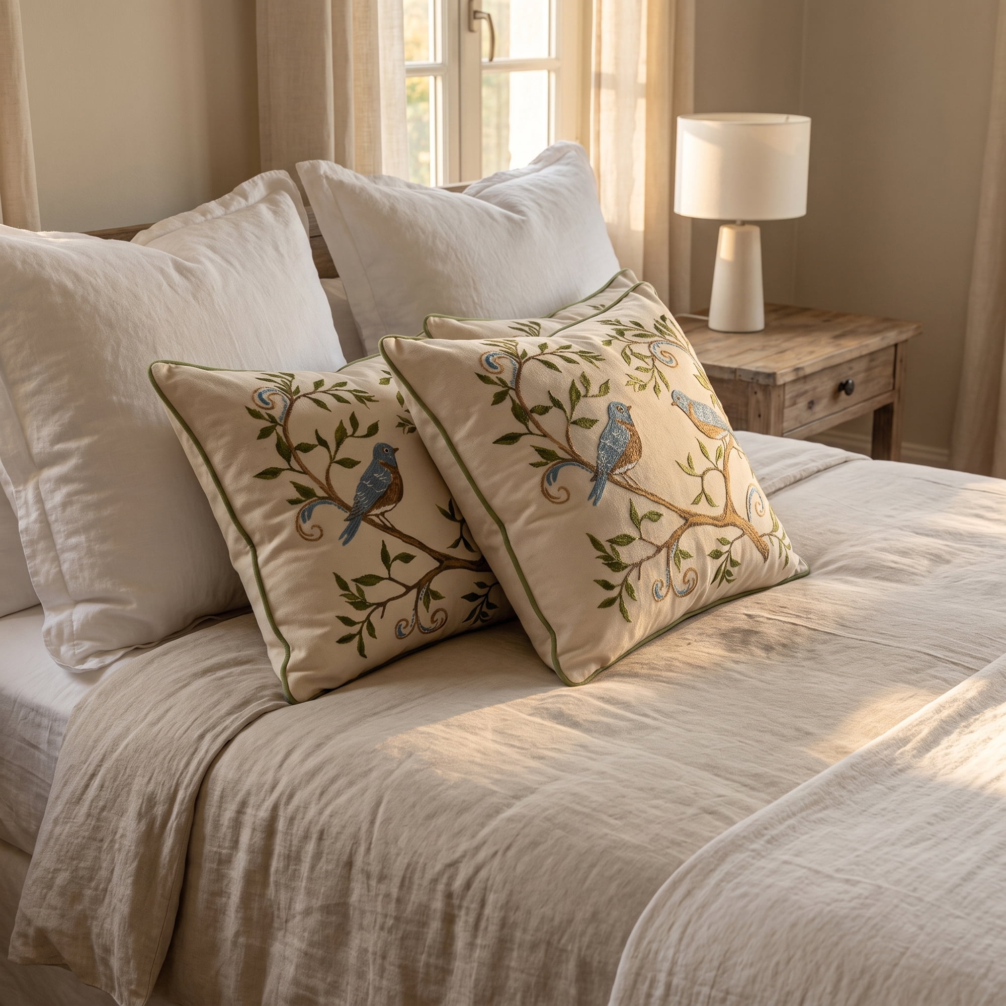 Unique Bargains Embroidered Animal Cottagecore Pillow Cover Cushion Case Cream 18"x18"