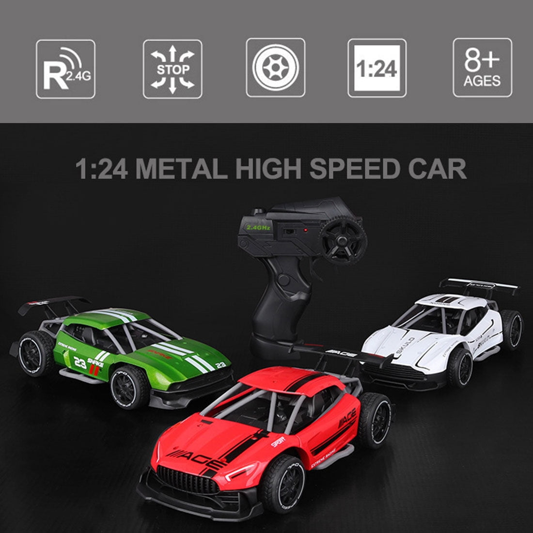 1/24 Scale Mini RC Drift Car for Adults, 2.4G 4WD RC Racing Car with Alloy Body & Glossy Metal Shell, 15+ KM/H Remote Control Vehicle for Teens and Adults - RTR