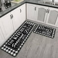 thumbnail image 4 of 2 Piece Buffalo Plaid Black and White Kitchen Rug Set, Home Kitchen Sink Rugs and Mats Non Skid Washable Absorbent Microfiber Kitchen Floor Decor Carpet 17" x 47"+17" x 30" Tapetes para Cocina, 4 of 5