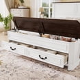 thumbnail image 6 of Mirightone Farmhouse Queen Bed Frame with Tall Headboard and Storage Bench, Rustic Solid Wood Platform Bed Queen Size with 64" Storage Chest and 2 Large Drawers, White, 6 of 9