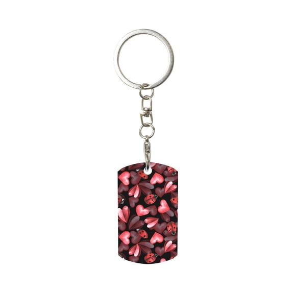 Goofa Ladybugs and Red Hearts Printed Rectangular Metal Keychain Bag Charm Floral Charm for Purse Keys Metal Keyring Gift for Women Accessories