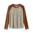thumbnail image 6 of NominalSnug Womens Velvet Tops Raglan Long Sleeve Shirts Color Block Crewneck Loose Fit Casual Blouse Pocket Fall Outfits, 6 of 7