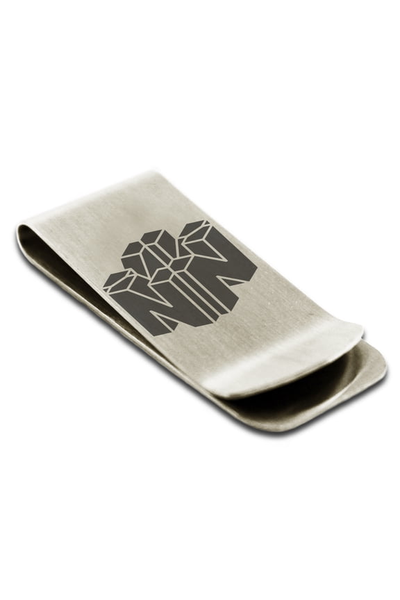 Stainless Steel Letter N Initial 3D Cube Box Monogram Engraved Engraved Money Clip Credit Card Holder
