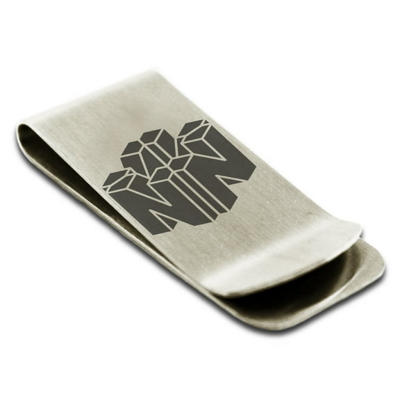 Stainless Steel Letter N Initial 3D Cube Box Monogram Engraved Engraved Money Clip Credit Card Holder