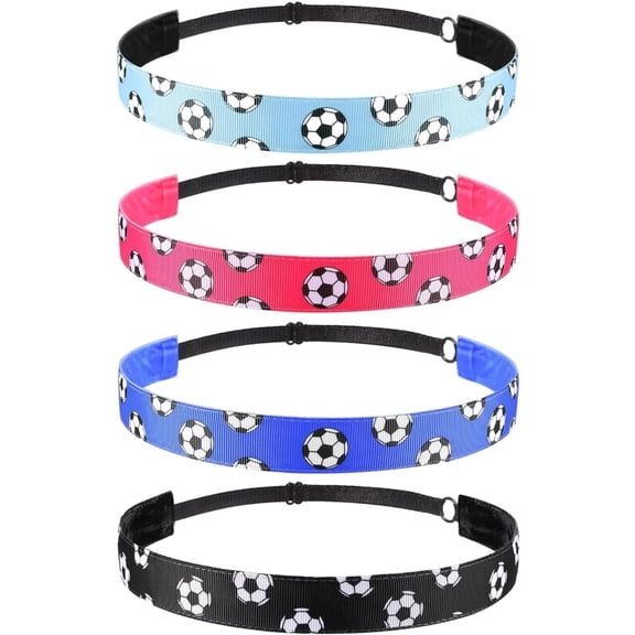4-Pack Non-Slip Soccer Headbands | Moisture Wicking & Adjustable Sports Hairbands for Women & Girls | Football, Running, Workout
