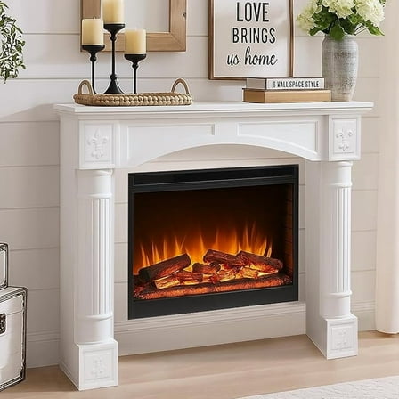 HOMEDIARY Modern White Freestanding Fireplace Mantel Surround – Waterproof, Anti-Tipping Premium MDF Mantel with Leg for Electric Fireplace, Living Room Décor