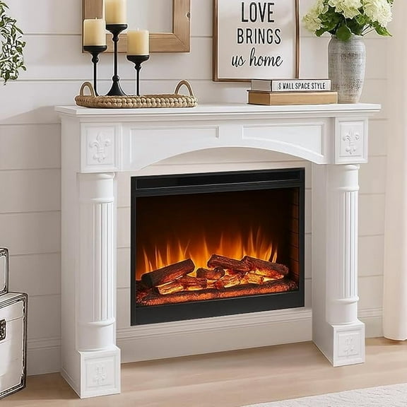 HOMEDIARY Modern White Freestanding Fireplace Mantel Surround – Waterproof, Anti-Tipping Premium MDF Mantel with Leg for Electric Fireplace, Living Room Décor