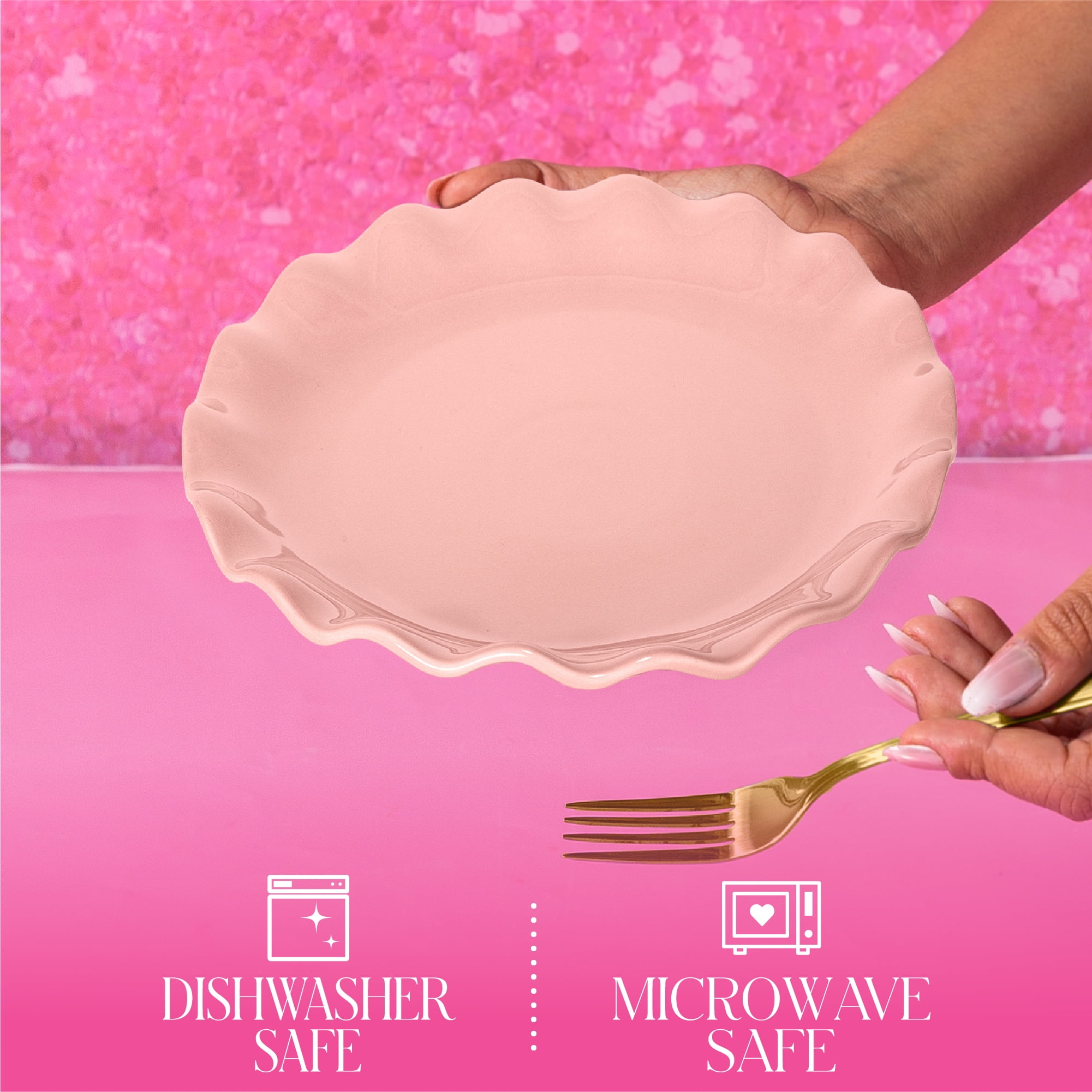 Paris Hilton Heiress Collection Stoneware Salad Plate, Scalloped Ruffle Rim, 8.5-Inch, Rose Pink
