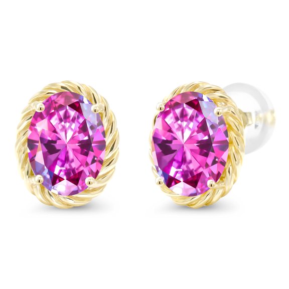 Gem Stone King 14K Yellow Gold Stud Earrings for Women Men with Oval Fancy Purple Zirconia