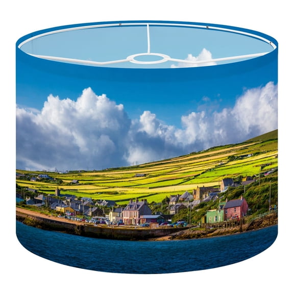 Beach Linen Drum Lampshades Harbor Coast Dingle Ireland 13"x13"x10" Light Shade for Table Lamps Floor Lamps Drum Lamp Shades Lampshade Replacement Assembly Required
