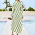 thumbnail image 2 of Sage Green Checkerboard Pattern Background Shirt Dress Long Sleeve Street Fashion V Neck Oversized Casual Dress Women Evening Dress, 2 of 7