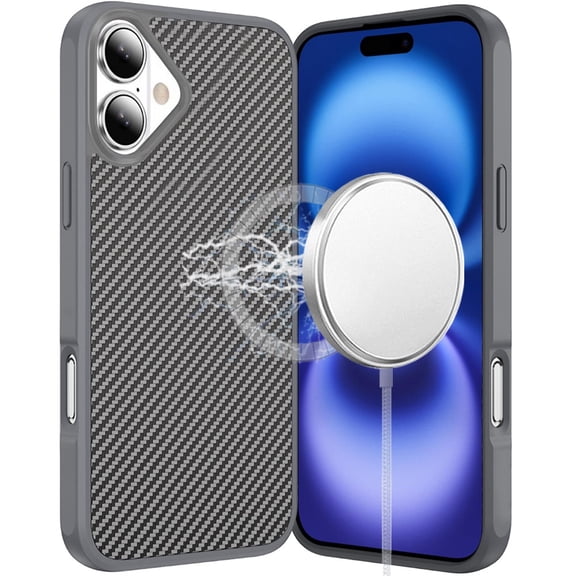 Carbon Fiber Series MagSafe Hybrid Case for iPhone 17 - Grey