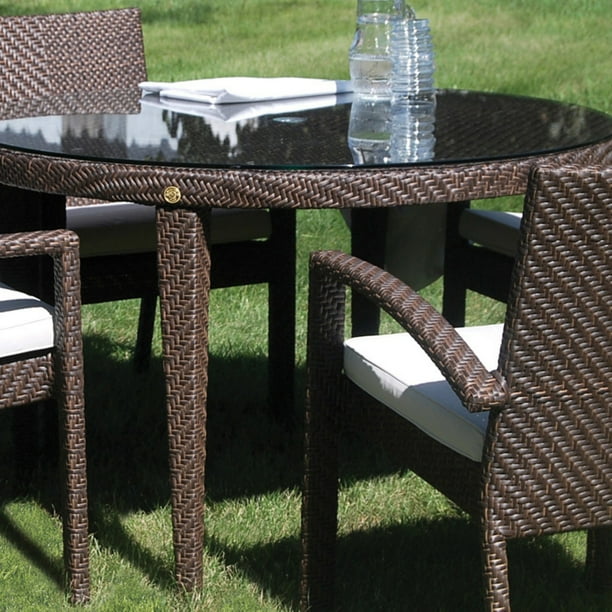 Hospitality Rattan Soho 47 In Round Woven Patio Dining Table Rehau Fiber Java Brown Com Hospitality Rattan Soho 47 In Round, Hospitality Rattan Outdoor Furniture