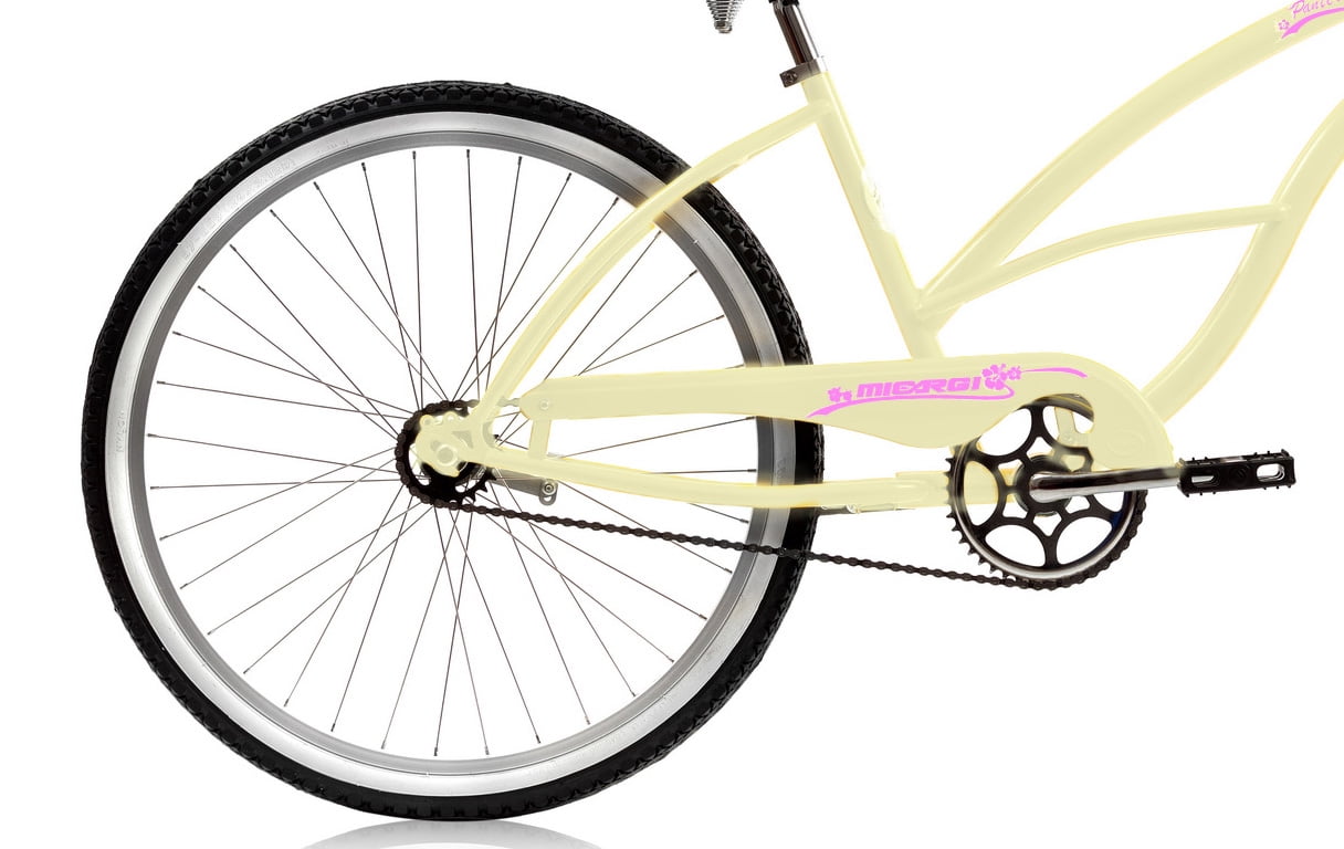 WonderWheels 26" Beach Cruiser Coaster Brake Single Speed Stainless Steel Spokes One Piece Crank Alloy Rims 36H - Vanilla