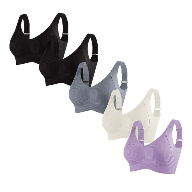 Sujetador de poliéster para mujer, ropa interior de uso diario, de talla grande, sin aros, de color liso, 5 piezas