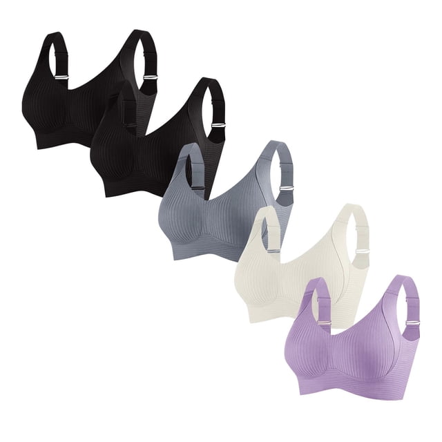 Sujetador de poliéster para mujer, ropa interior de uso diario, de talla grande, sin aros, de color liso, 5 piezas