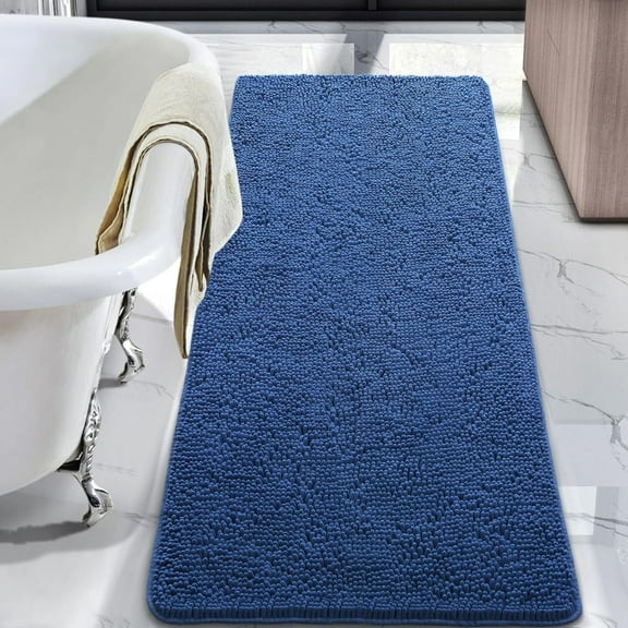 Softlife Luxury Soft Bathroom Non-Slip Rug Shaggy Bath Mat,24"x71",Light Navy