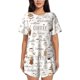 thumbnail image 1 of Balery Coffee Conjunto de Pijama para Mujer con Estampado, Dos Piezas de Manga Corta y Shorts, Ropa de Dormir Suave con Cuello Redondo y Bolsillos-Medium, 1 of 6