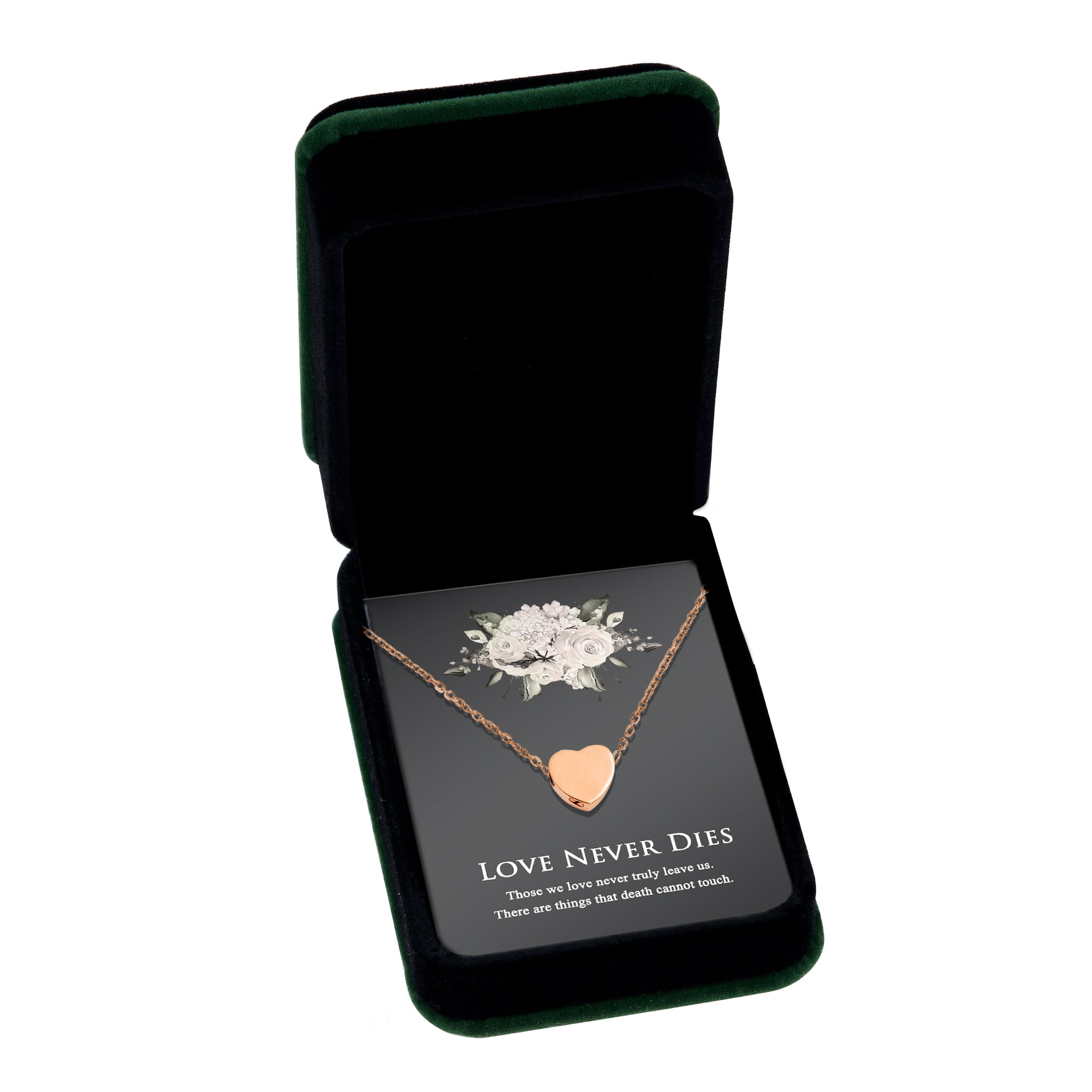 Anavia Mini Heart Cremation Jewelry Stainless Steel Keepsake Memorial Urn Necklace for Human with"Love Never Dies" Comfort Card-[Rose Gold]