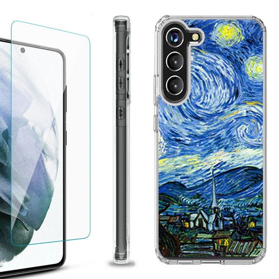 OneToughShield ® for Samsung Galaxy S23  S23 Plus 5G Shockproof Bumper Phone Case, with Tempered Glass Screen Protector - Starry Night Paris