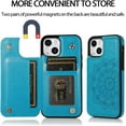 thumbnail image 5 of Design for iPhone 14 Plus Case with Tempered Glass Screen Protector Credit Card Holder Slot, PU Leather Wallet Phone Cases Kickstand Protective Cover for iPhone14plus iP14+ Women 6.7" Blue, 5 of 14