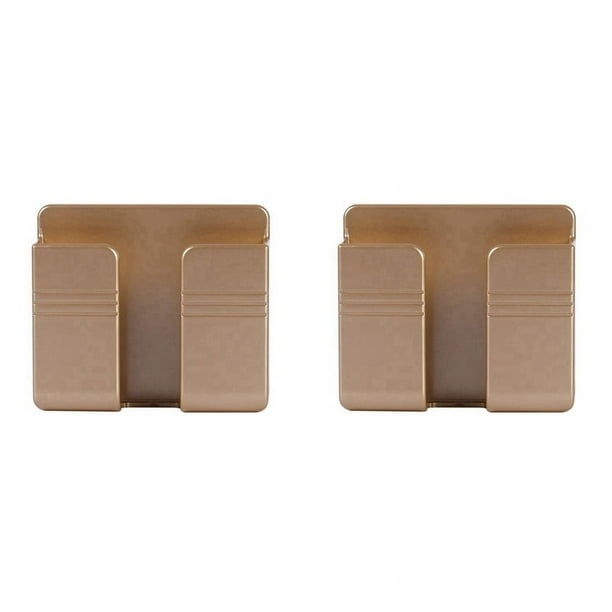 2X Organizador de pared Caja de almacenamiento Control remoto Teléfono móvil Enchufe Soporte de pared multifunción - Dorado