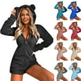 thumbnail image 5 of Pajamas for Women Plush Hooded Jumpsuit Casual Winter Warm Long Sleeve Fleece Cute Bear Ear Cap Romper Sleepwear, 5 of 7