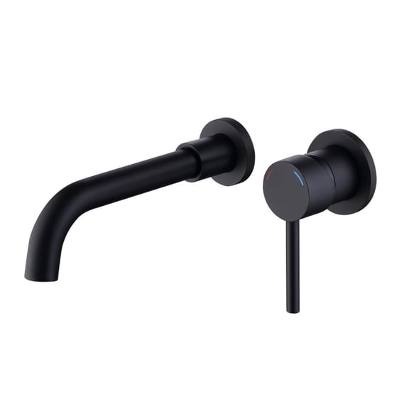 JERFIT Matte Black Wall Mount Bathroom Sink Faucet, Single Handle 2-Hole Brass Valve, Swivel Spout for Vanity or Tub
