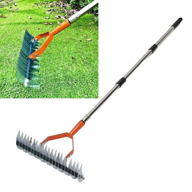 Rastrillo De Hierba Muerta, Rastrillo De Paja De Cabeza Ancha Autolimpiante Con Púas De Acero Curvadas Para Jardín
