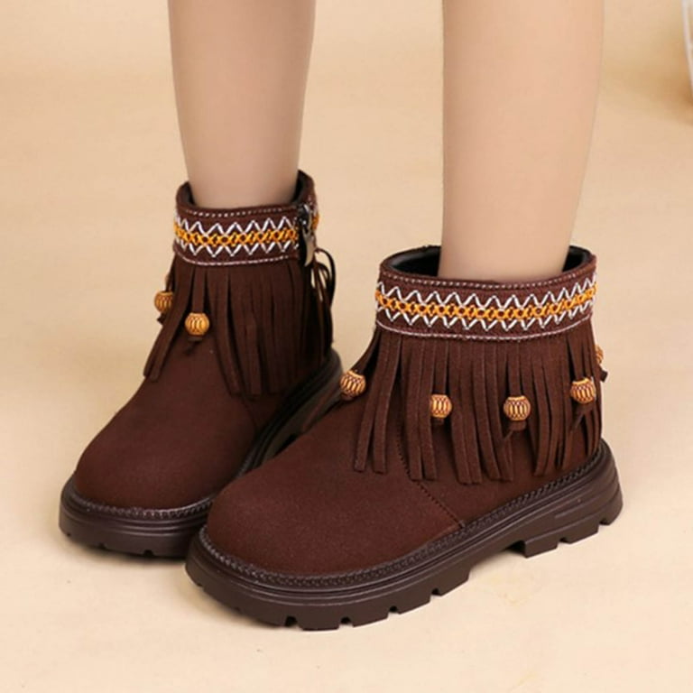CAICJ98 Girl Ankle Boots Tassel Suede Boots Side Zipper Short
