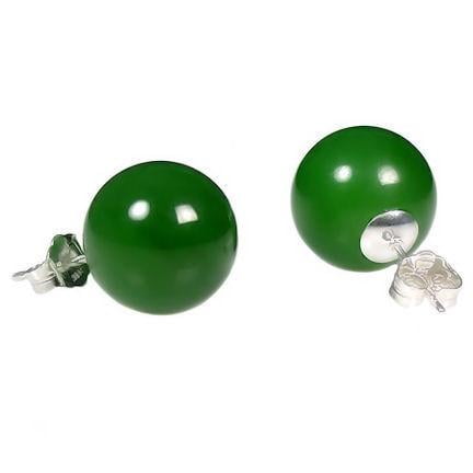 Top quality nature green Jade 8mm ball sterling silver leverback earrings 