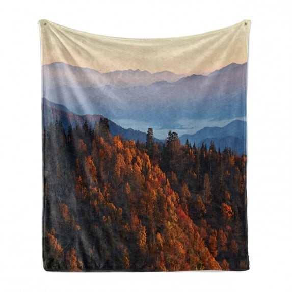 National Parks Soft Flannel Fleece Throw Blanket, Sunrise at the Mountains Pine Trees Covered on Hill Mist South Carolina, Cozy Plush for Indoor and Outdoor Use, 60" x 80", Multicolor, by Ambesonne