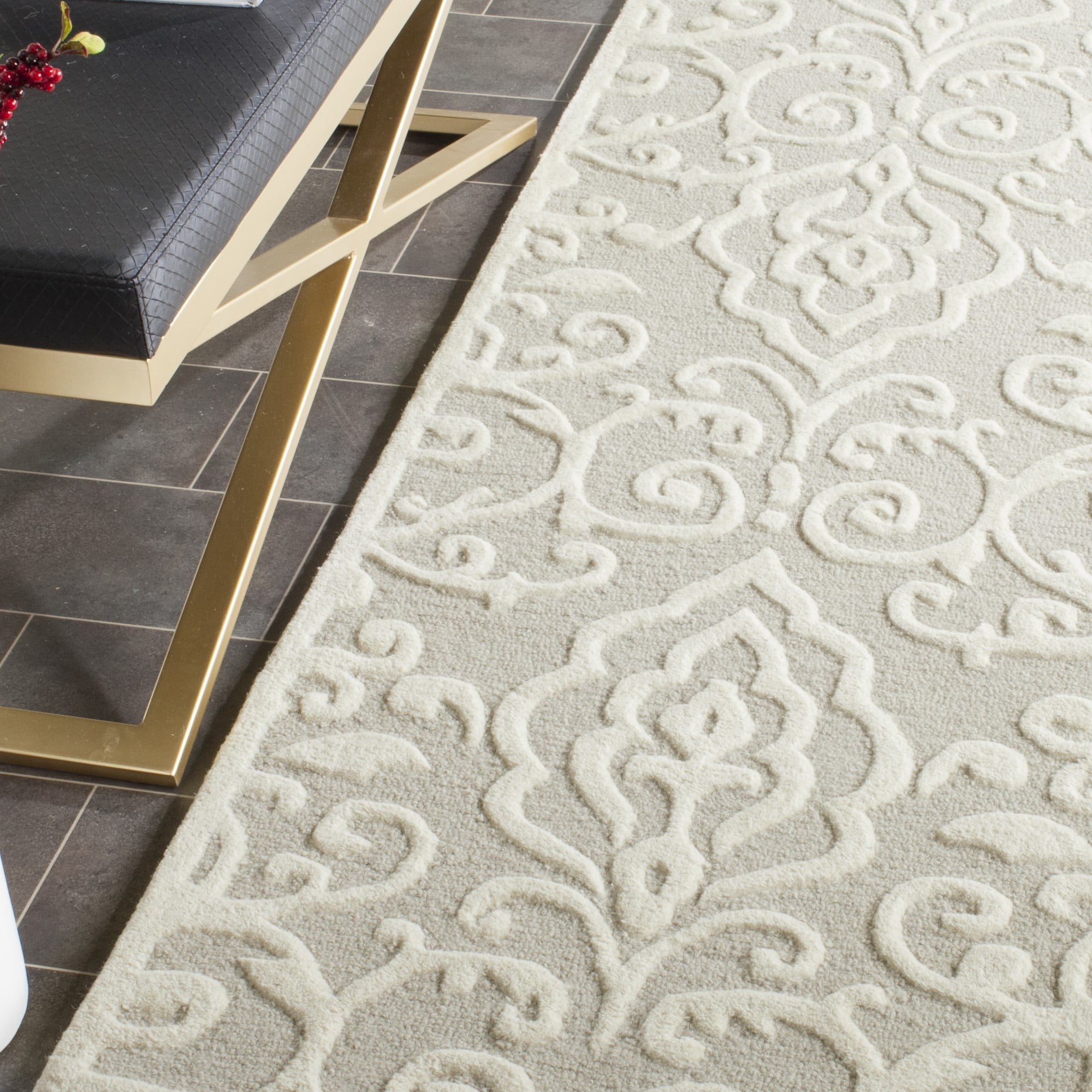 SAFAVIEH Martha Stewart Marais Geometric Damask Runner Rug, Whetstone Grey, 2'3" x 10'