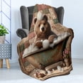 thumbnail image 3 of Ambesonne Rustic Fleece Throw Blanket Farmhouse Grizzly Bear Bath 60"x80" Chocolate Rose Green, 3 of 5