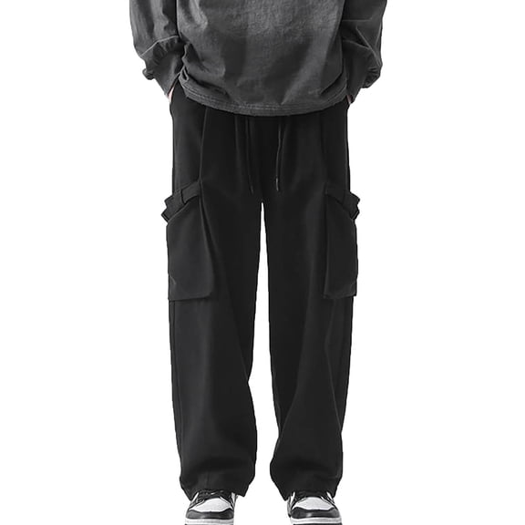 Mens Casual Cargo Pants Relaxed Fit Lightweight Stretch Elastic Waist Drawstring Joggers Pants With Multi Pockets