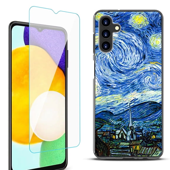 Slim-Fit Protective Fashion Phone Case (Black) for Samsung Galaxy A13 5G, with Tempered Glass Screen Protector, by OneToughShield ® - Starry Night Paris