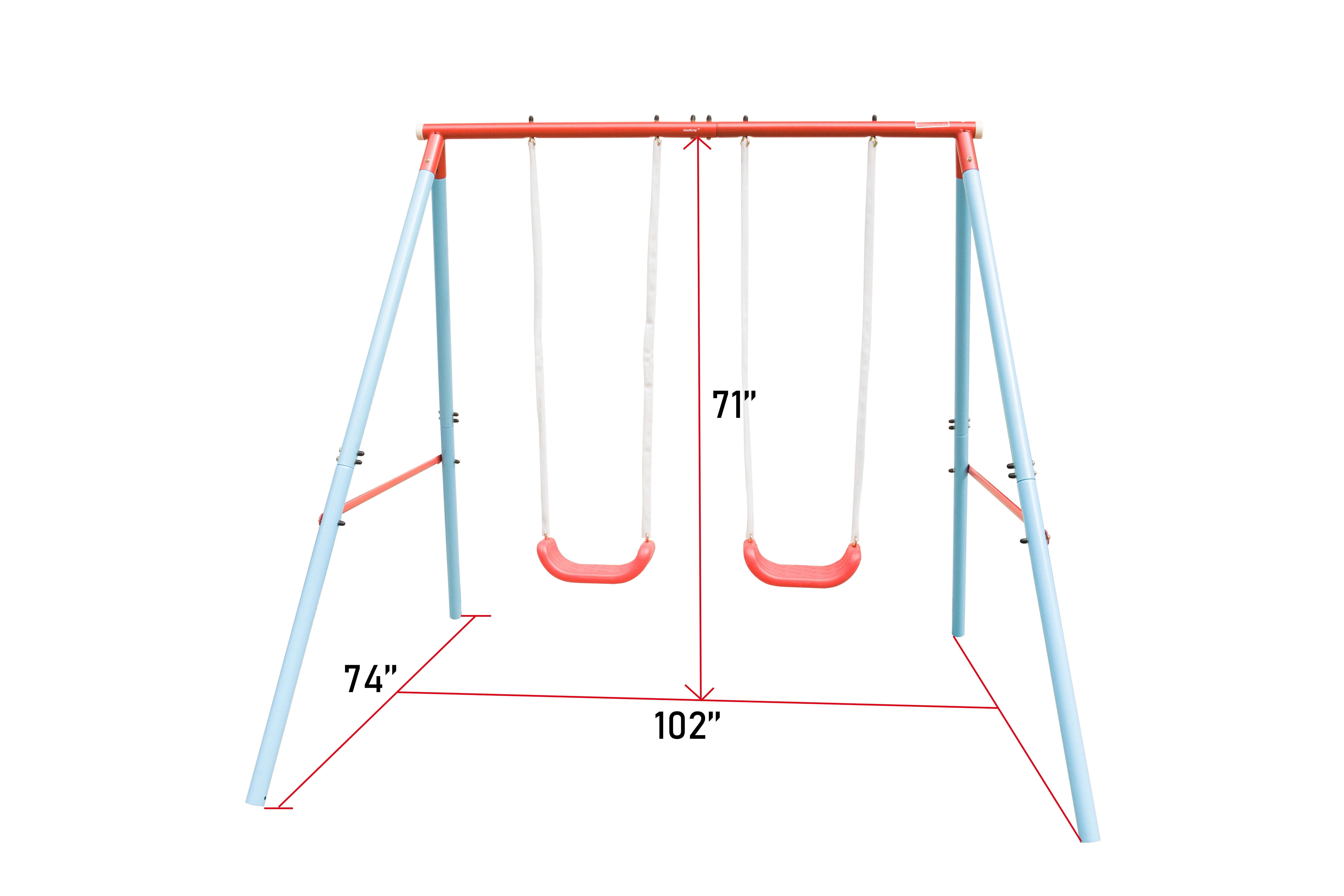 HooKung Swing Sets for Backyard , Heavy Duty Metal Swing Frame Saucer Swing,a Frame Metal Swing Set with 2 Swing Seats for Indoor and Outdoor Activities - 3
