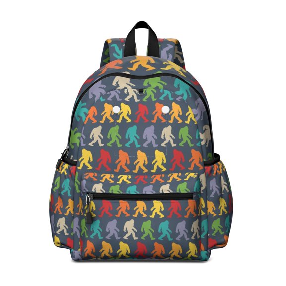 Colorful Bigfoot Pattern Backpack for School,Schoolbag with Adjustable Shoulder Straps & Padded Back,13.4"x11"x4.7"