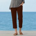 thumbnail image 6 of Bloomae Women's Lightweight Capri Pants Trendy Soft Cotton and Linen Elastic Waist Comfy Side Slit Lounge Cropped Trousers with Pockets Fashion Summer Beach Vacation Capris, 6 of 10