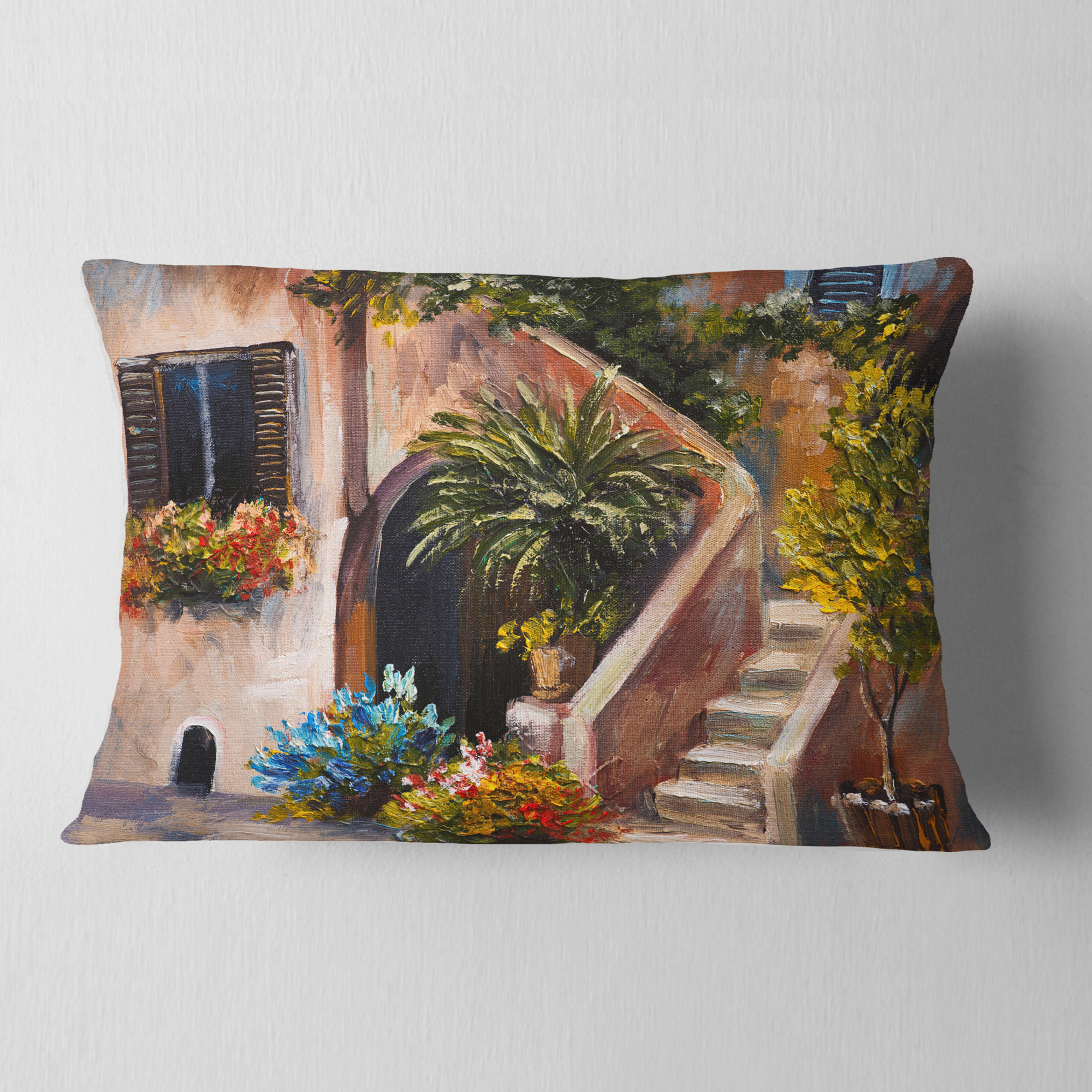Designart Summer Terrace - Landscape Printed Throw Pillow - 12x20