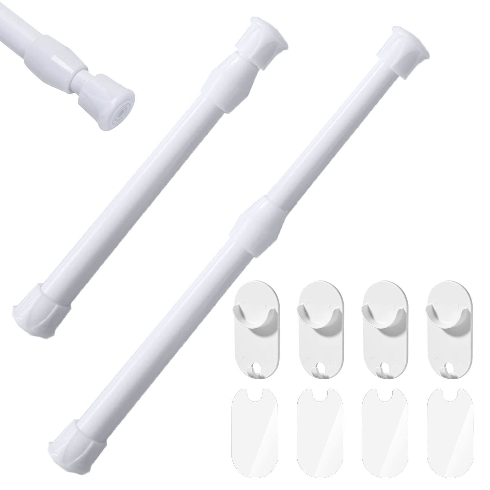 ZYNERY Pack of 2 30-50 cm Telescopic Rod, Curtain Pole Clampable, Clamping Rod for Curtains, White Extendable Curtain Rod, No Drilling Required, for Kitchen Cabinet