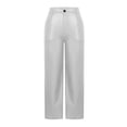 thumbnail image 6 of XAOFW Women's Casual Pants Solid Color Elastic Waist Shiny Leather Trousers Wide Leg Pant With Pockets Outdoor Workout Soft Breathable Slacks, 6 of 6