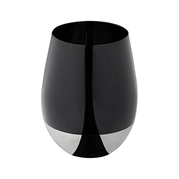 Vikko 14-Ounce Stemless Wine Glasses: Black and Silver Stemless Wine Tumbler - Modern Glass Tumbler for Everyday and Casual Entertaining - Dishwasher Safe Cups - Stemless Wine Glass Goblet - Set of 6