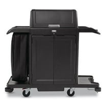 Rubbermaid Commercial RCP2202587 Housekeeping Cart with Hood & Doors, Plastic, 4 Shelves, 1 Bin, 24.4 x 62.4 x 56.9 in., Black