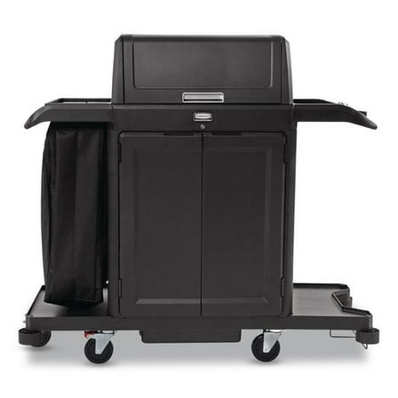 Rubbermaid Commercial RCP2202587 Housekeeping Cart with Hood & Doors, Plastic, 4 Shelves, 1 Bin, 24.4 x 62.4 x 56.9 in., Black