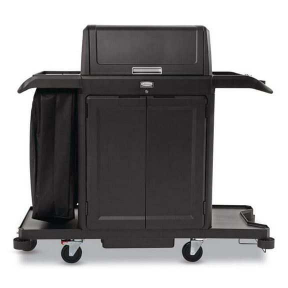 Rubbermaid Commercial RCP2202587 Housekeeping Cart with Hood & Doors, Plastic, 4 Shelves, 1 Bin, 24.4 x 62.4 x 56.9 in., Black