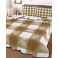 thumbnail image 3 of Quilts Twin XL Size, Brown White Plaid Soft Comforter Bedding Set for Bed, Watercolor Farmhouse Checkered Lightweight Quilted Bedspread with Pillow Cover(2 Pieces) for All Season, 68x98 Inch, 3 of 6