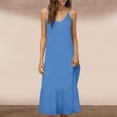 thumbnail image 2 of Miluxas Women's Basic Adjustable Spaghetti Strap Cami Dress Trendy V Neck Sleeveless Ruffle Dress Solid Beach Vacation Sundress Blue, 2 of 6