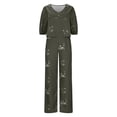 thumbnail image 4 of on Clearance Women's Tops Women's Two Piece Summer Attire Short Sleeve Wide Leg Sweatshirt Casual Sweatshirt Casual Sportswear Ndbuld Army Green M, 4 of 6